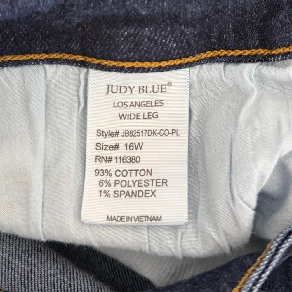 Judy Blue Dark Wash Wide Leg High Rise Raw Hem Jeans Size 16W Indigo Denim - Picture 4 of 9
